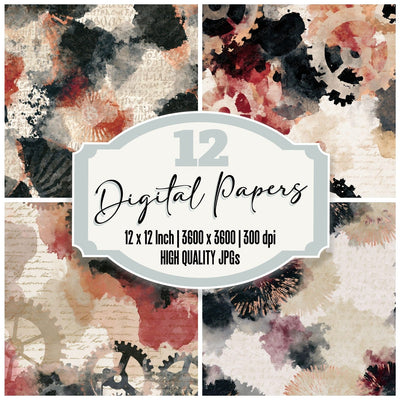 Watercolour Biomechanical Oxblood Digital Paper Pack (DDD016024)