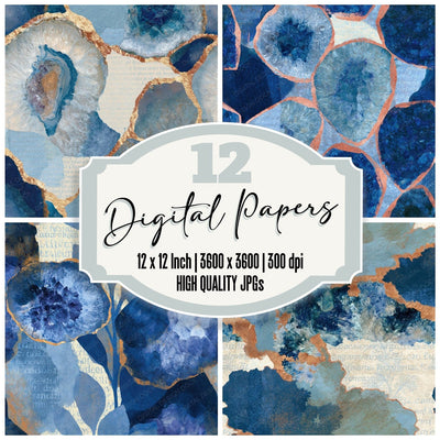 Bohemian Druzy Quartz Sapphire Seamless Digital Paper Pack (DDD016026)