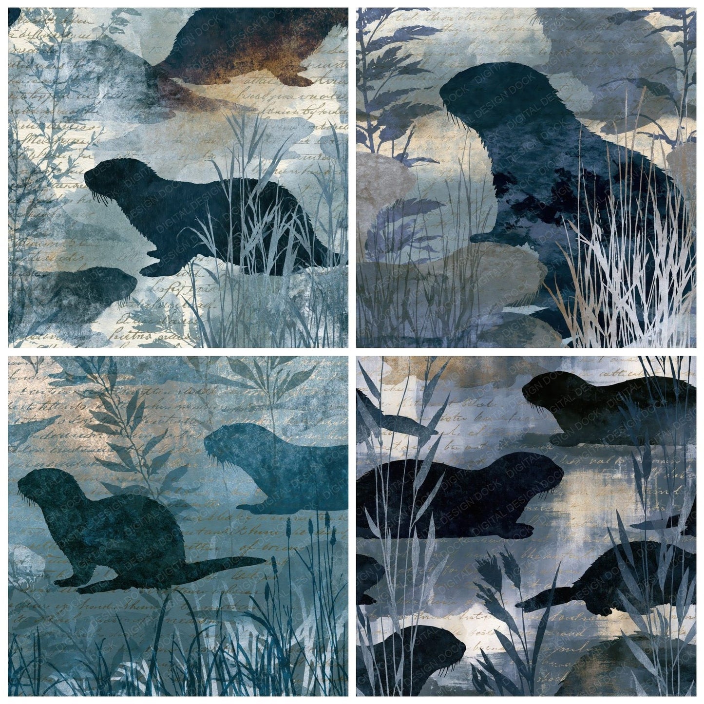 Photogram Sea Otters Slate Pewter Digital Paper Pack (DDD016039)