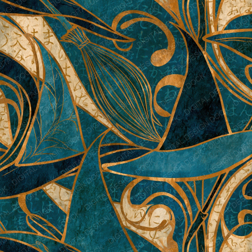 Art Nouveau Witch Hats Teal Bone Digital Paper Pack (DDD016045)