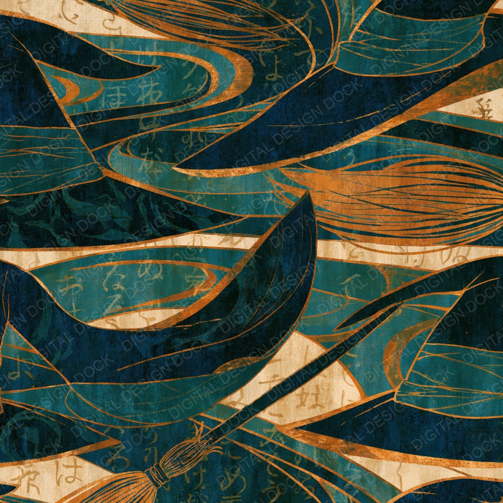 Art Nouveau Witch Hats Teal Bone Digital Paper Pack (DDD016045)