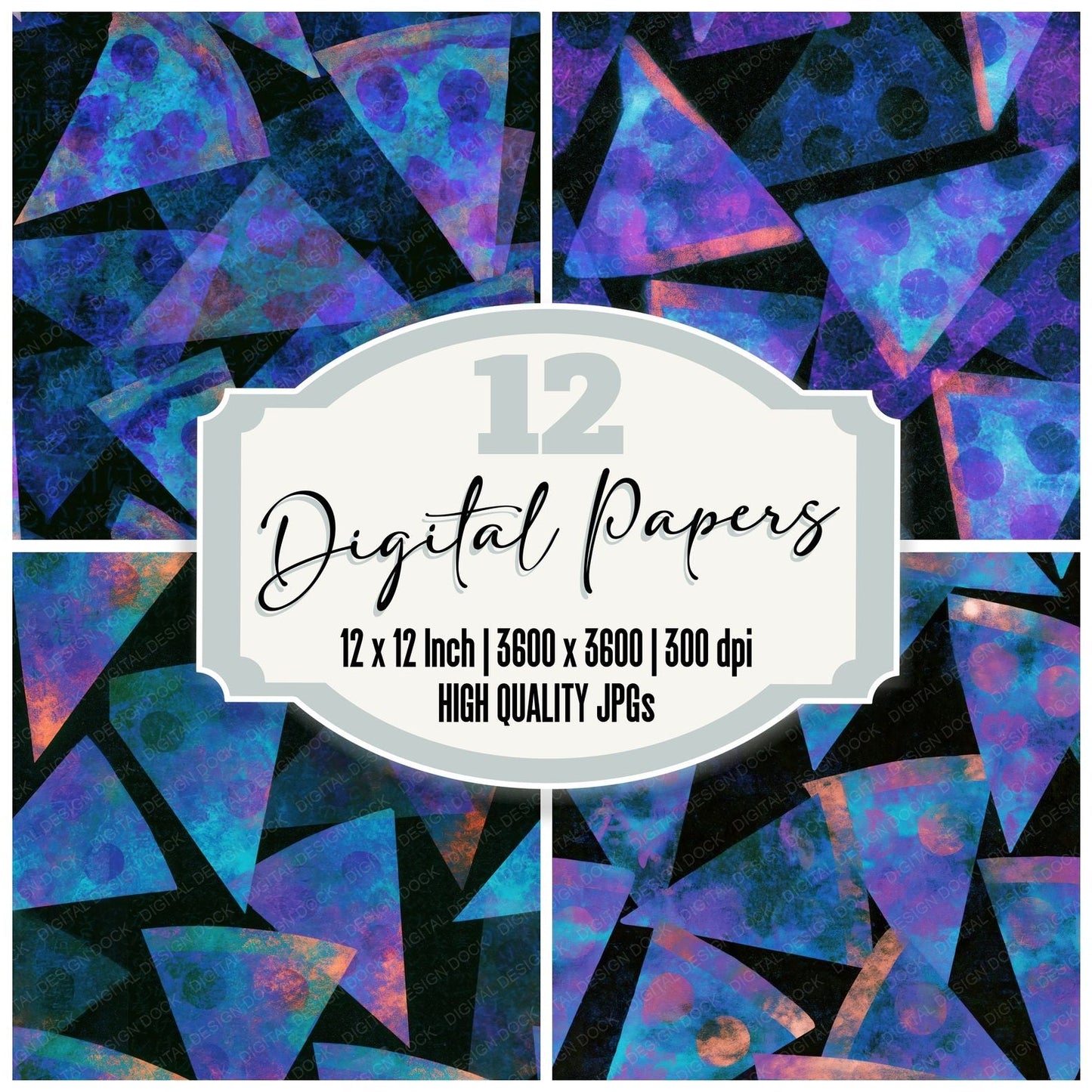 Infrared Pizza Slices Cyan Violet Seamless Digital Paper Pack (DDD016052)