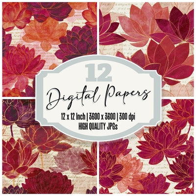 Layered Lotus Cherry Currant Seamless Digital Paper Pack (DDD016053)