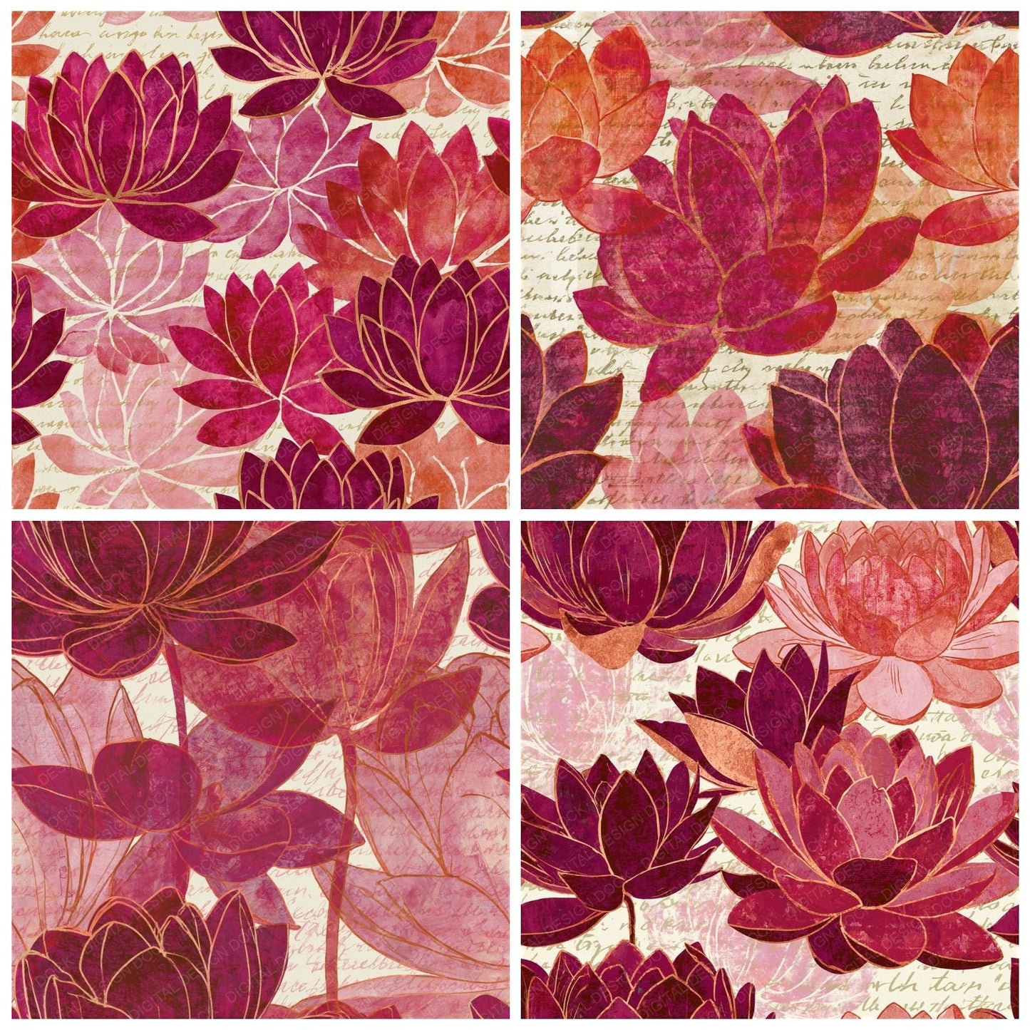 Layered Lotus Cherry Currant Seamless Digital Paper Pack (DDD016053)