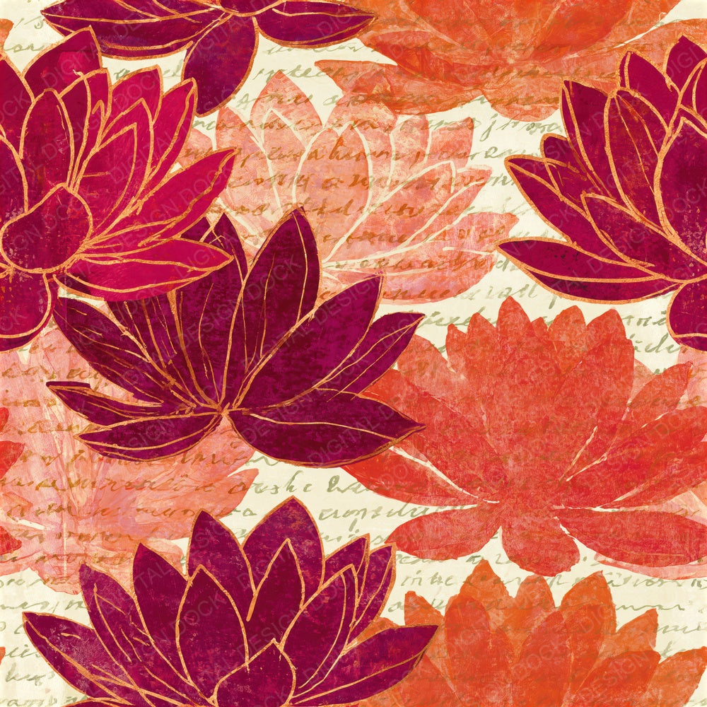 Layered Lotus Cherry Currant Seamless Digital Paper Pack (DDD016053)