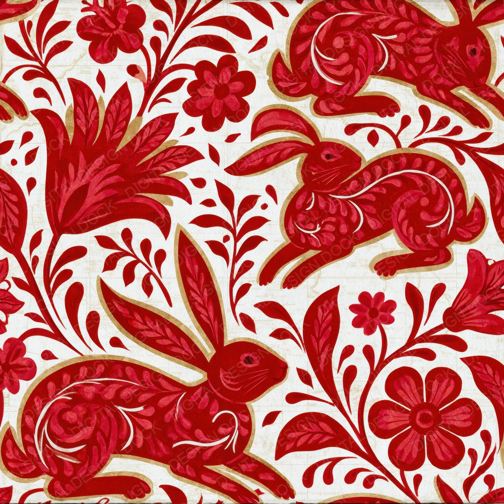 Mexican Folk Art Rabbits Cherry Currant Digital Paper Pack (DDD016055)