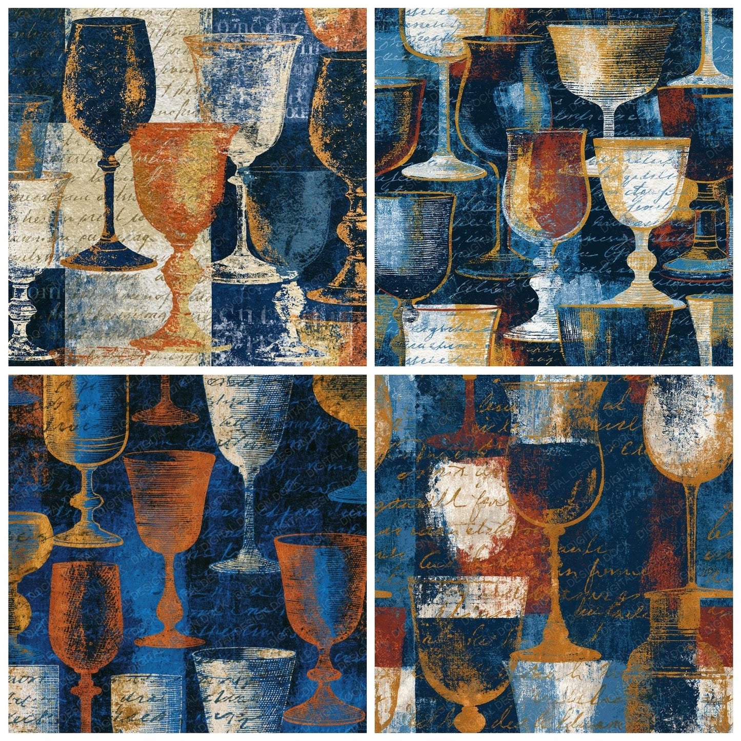 Monoprint Old Fashioned Glasses Navy Rust Digital Paper Pack (DDD016056)