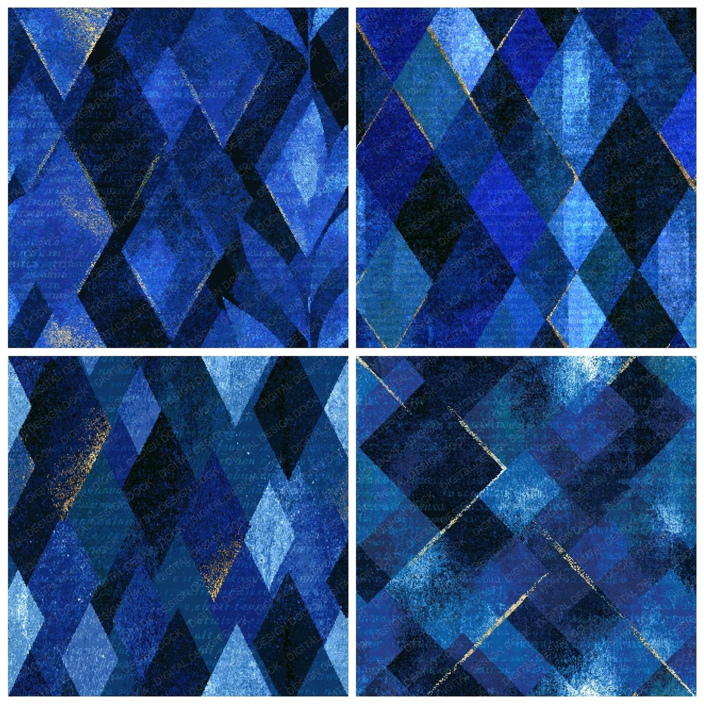 Pixel Harlequin Diamond Electric Blue Digital Paper Pack (DDD016059)