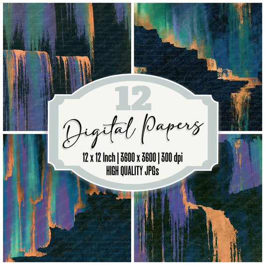 Scratchboard Waterfalls Aurora Lilac digital paper pack cover showing four of the 12 papers