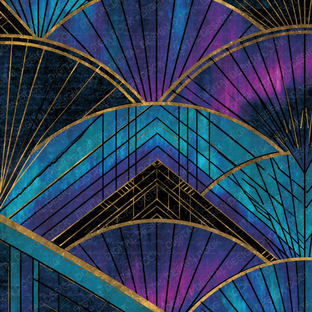 Art Deco Aurora Cyan Violet Digital Paper Pack (DDD016065)