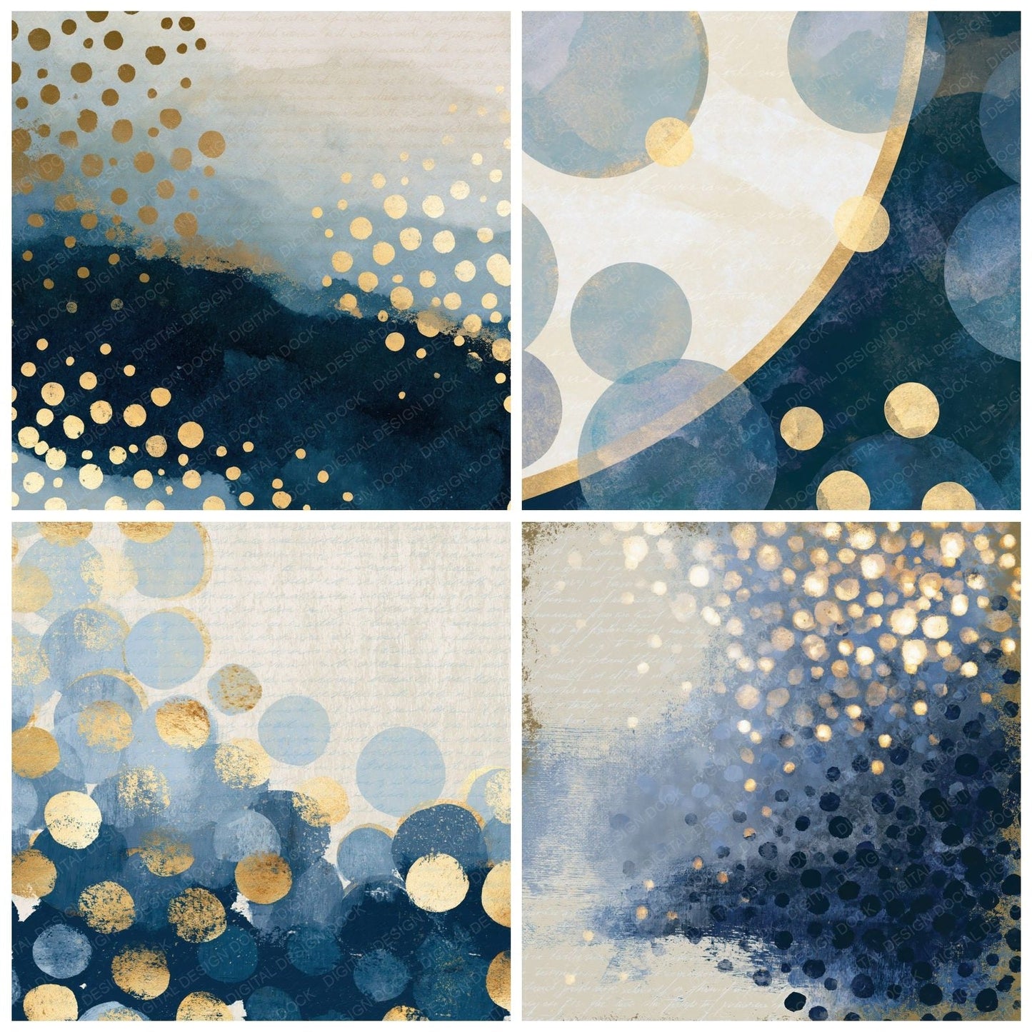 Gouache Glowing Circles Navy Bone Digital Paper Pack (DDD016069)