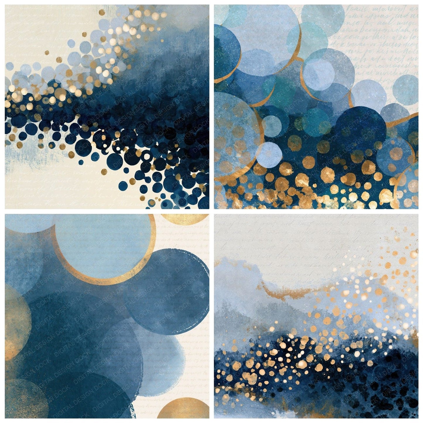 Gouache Glowing Circles Navy Bone Digital Paper Pack (DDD016069)