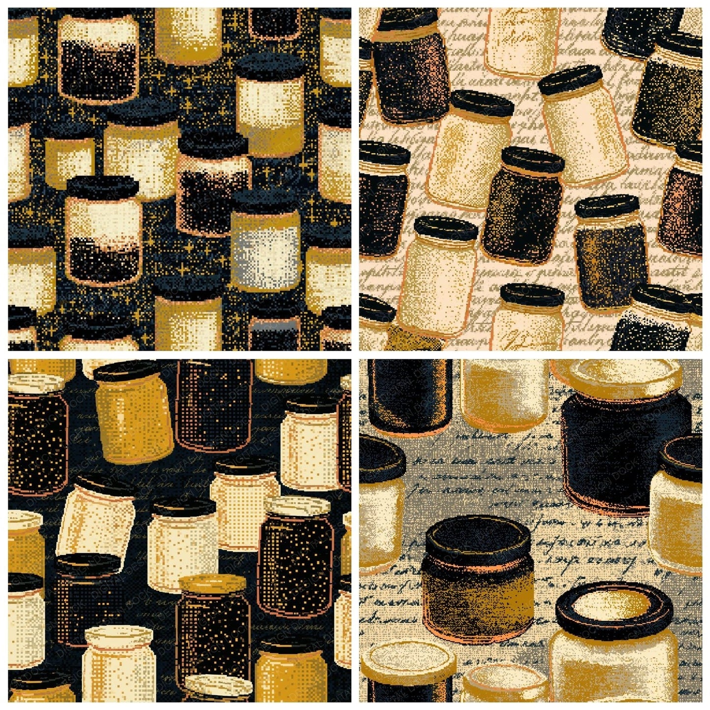 Pixel Art Jam Jars Cream Mustard Digital Paper Pack (DDD016074)