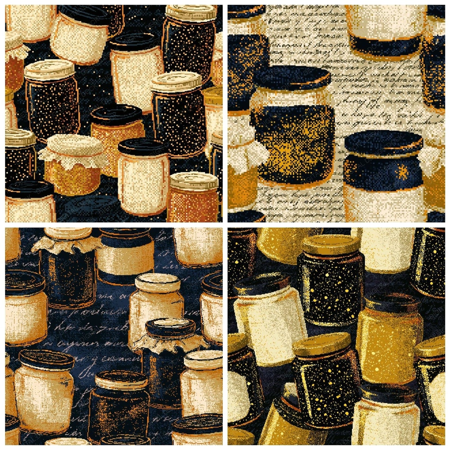 Pixel Art Jam Jars Cream Mustard Digital Paper Pack (DDD016074)