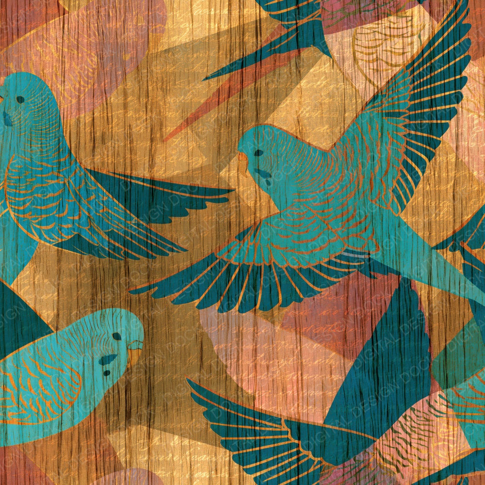 Pyrography Budgerigar Turquoise Pink Ochre Digital Paper Pack (DDD016077)
