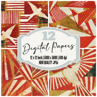 Screenprint Flight Panels Red Cream Digital Paper Pack (DDD016079)
