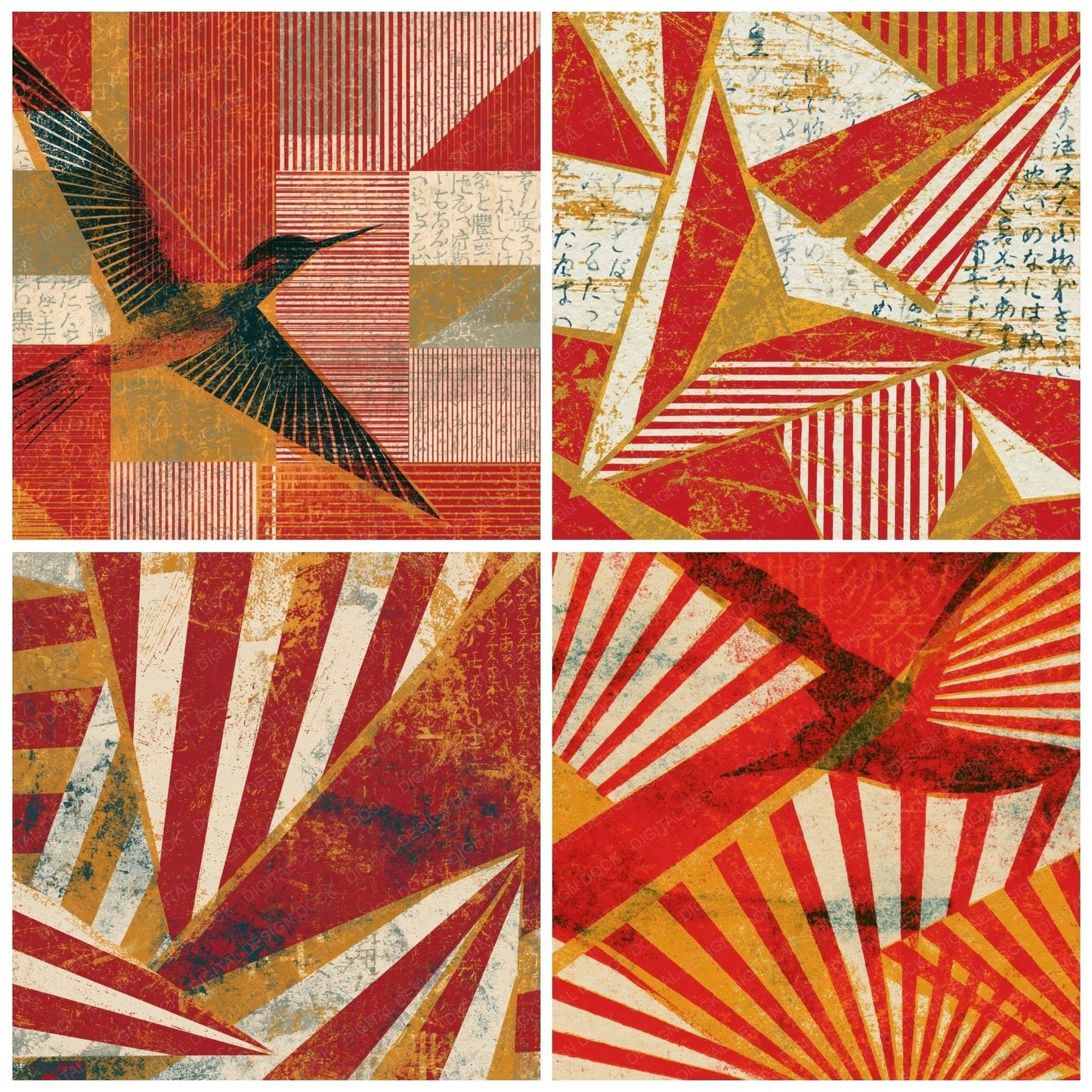 Screenprint Flight Panels Red Cream Digital Paper Pack (DDD016079)