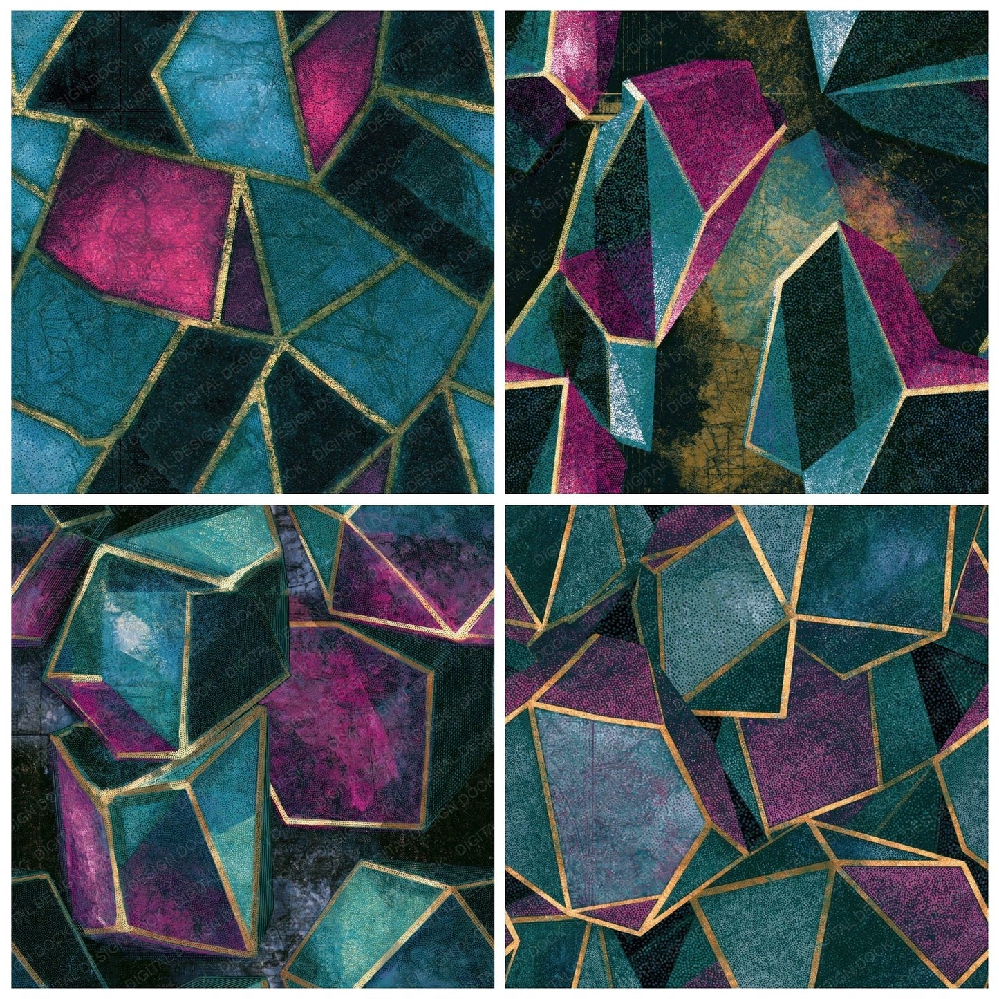 Stipple Futuristic Geometry Teal Magenta Seamless Digital Paper Pack (DDD016080)
