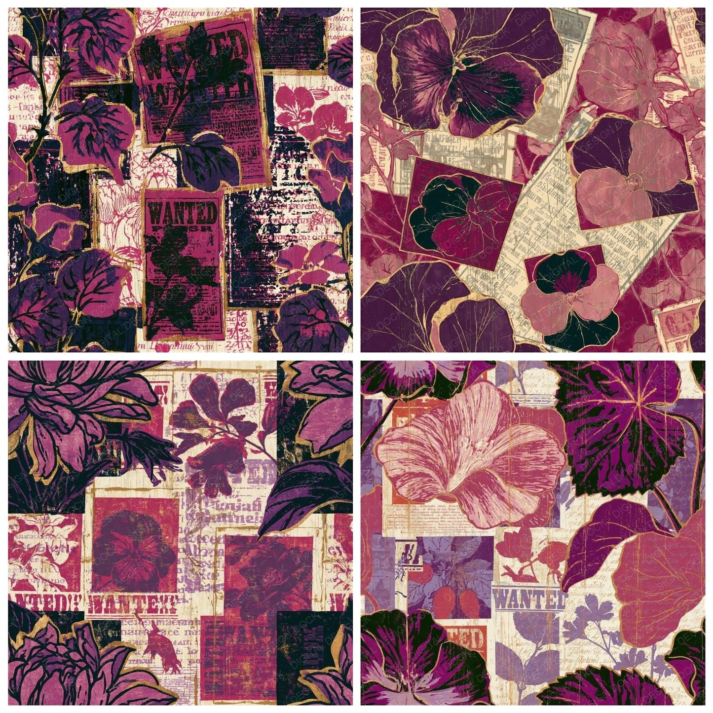 Ukiyo-e Wanted Posters Raspberry Plum Seamless Digital Paper Pack (DDD016082)