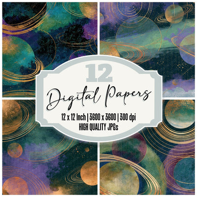 Watercolour Planets Aurora Lilac Digital Paper Pack (DDD016083)