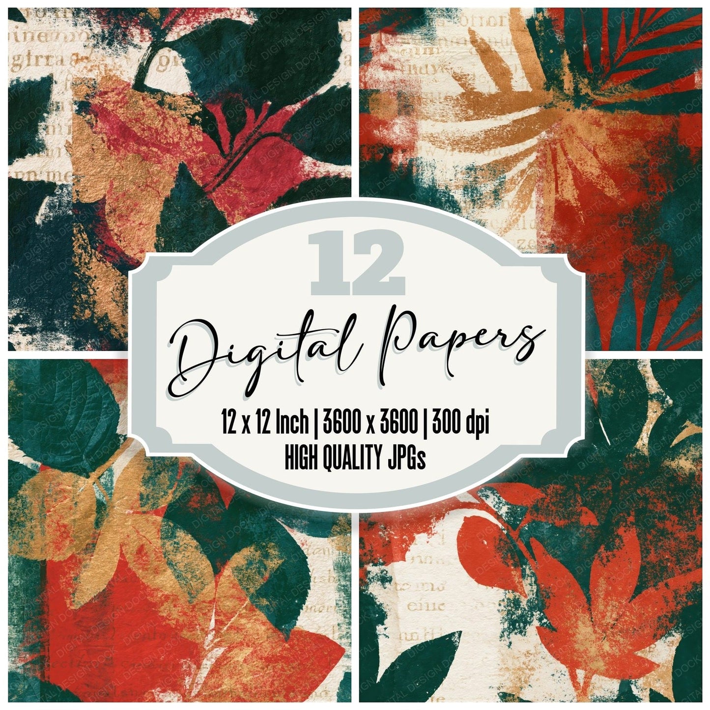 Blueprint Evergreen Red Texture Seamless Digital Paper Pack (DDD016086)