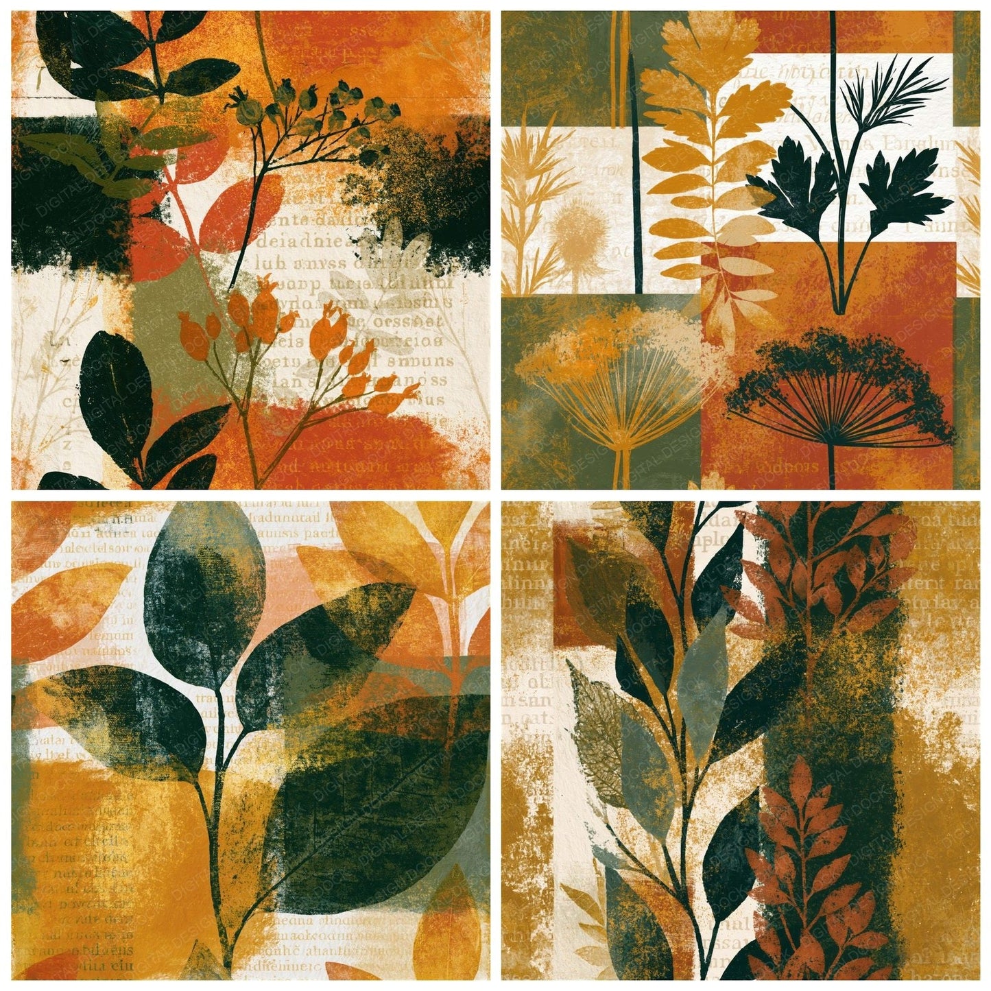 Blueprint Ochre Olive Seamless Digital Paper Pack (DDD016087)
