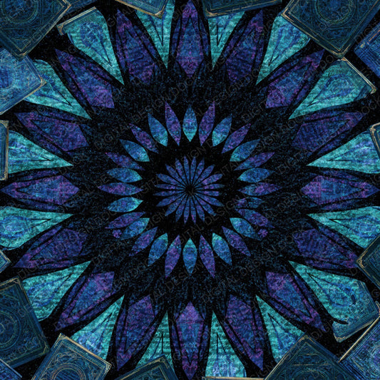 Single Mandala Spell Books Cyan Violet digital paper shown full size
