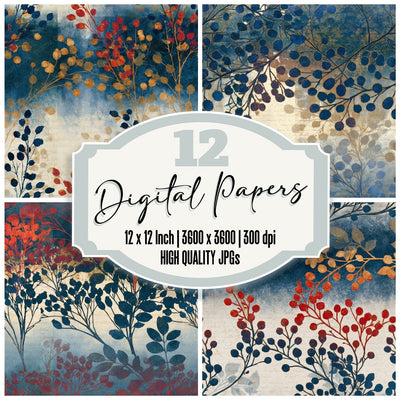 Richly Layered Berries Navy Bone Seamless Digital Paper Pack (DDD016098)