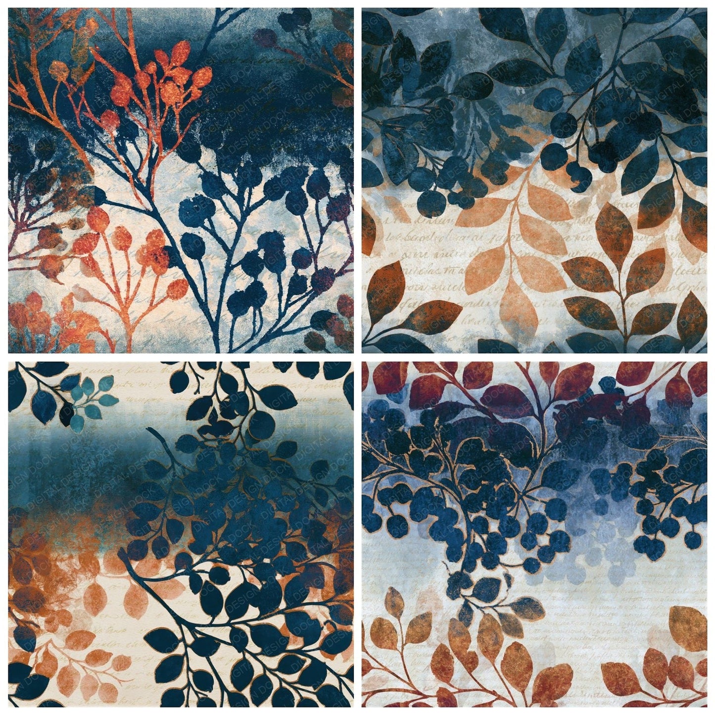 Richly Layered Berries Navy Bone Seamless Digital Paper Pack (DDD016098)