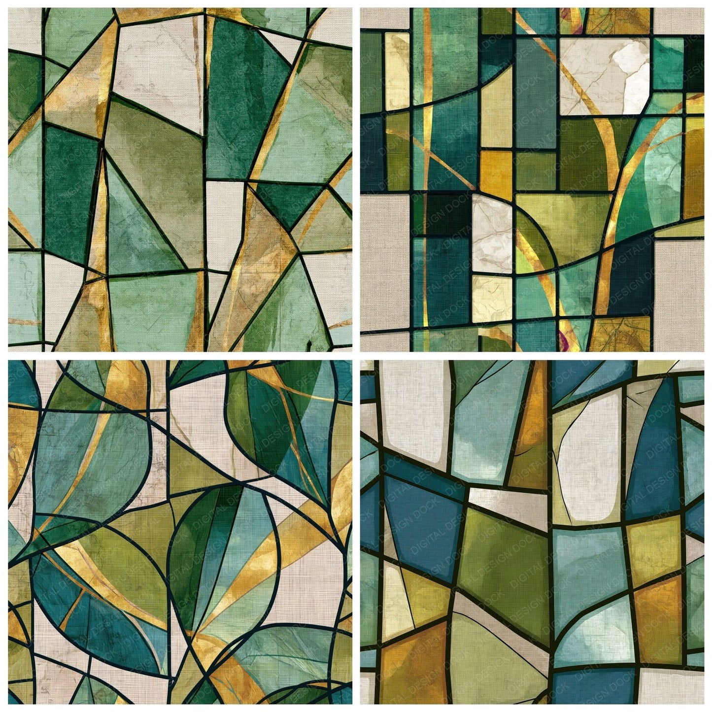 Stained Glass Eucalyptus Moss Abstract Digital Paper Pack (DDD016099)