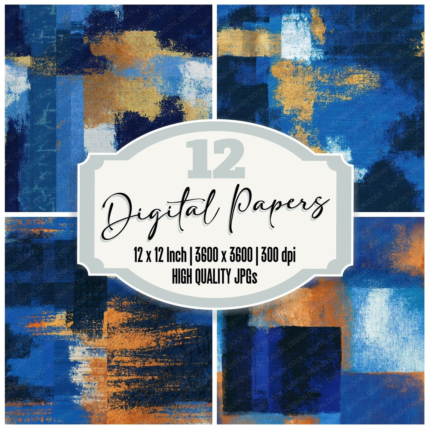 Tapestry Electric Blue Navy Abstract Seamless Digital Paper Pack (DDD016102)