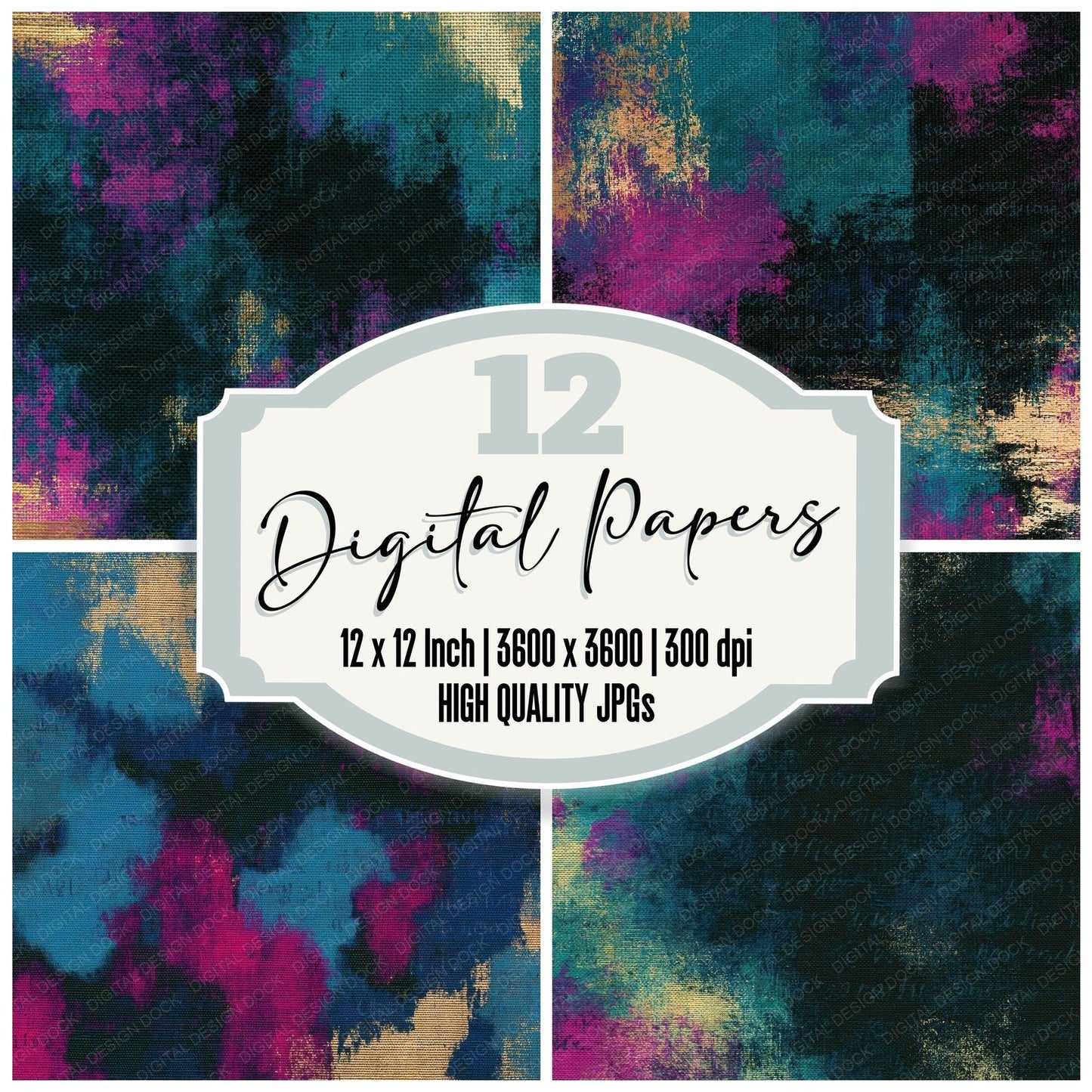 Tapestry Teal Magenta Abstract Digital Paper Pack (DDD016103)