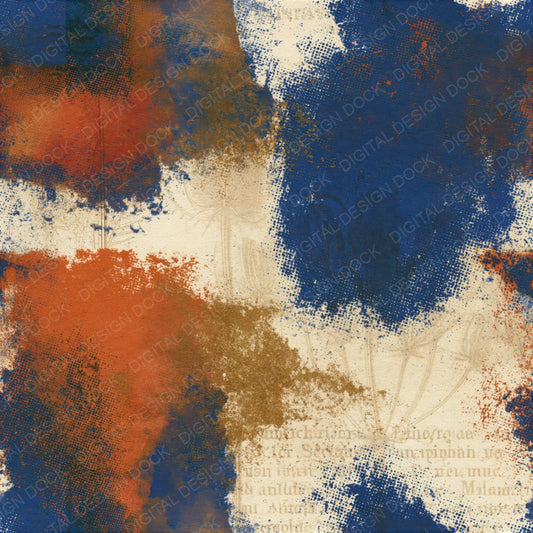Vintage Newsprint Cobalt Terracotta Abstract Seamless Digital Paper Pack (DDD016104)