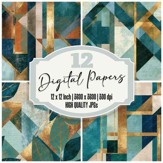 Constructivist Seafoam Turquoise Abstract Seamless Digital Paper Pack (DDD016108)