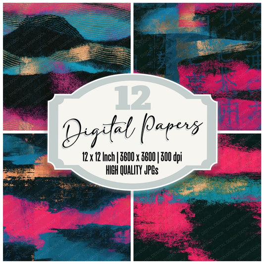 Drypoint Pink Cyan Abstract Seamless Digital Paper Pack (DDD016109)