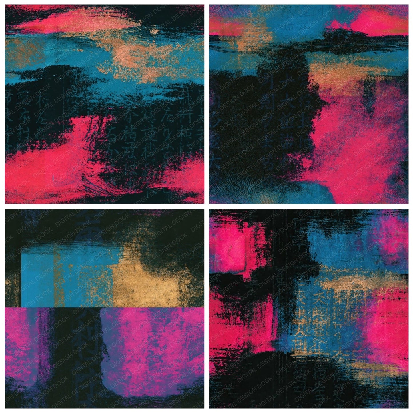 Drypoint Pink Cyan Abstract Seamless Digital Paper Pack (DDD016109)