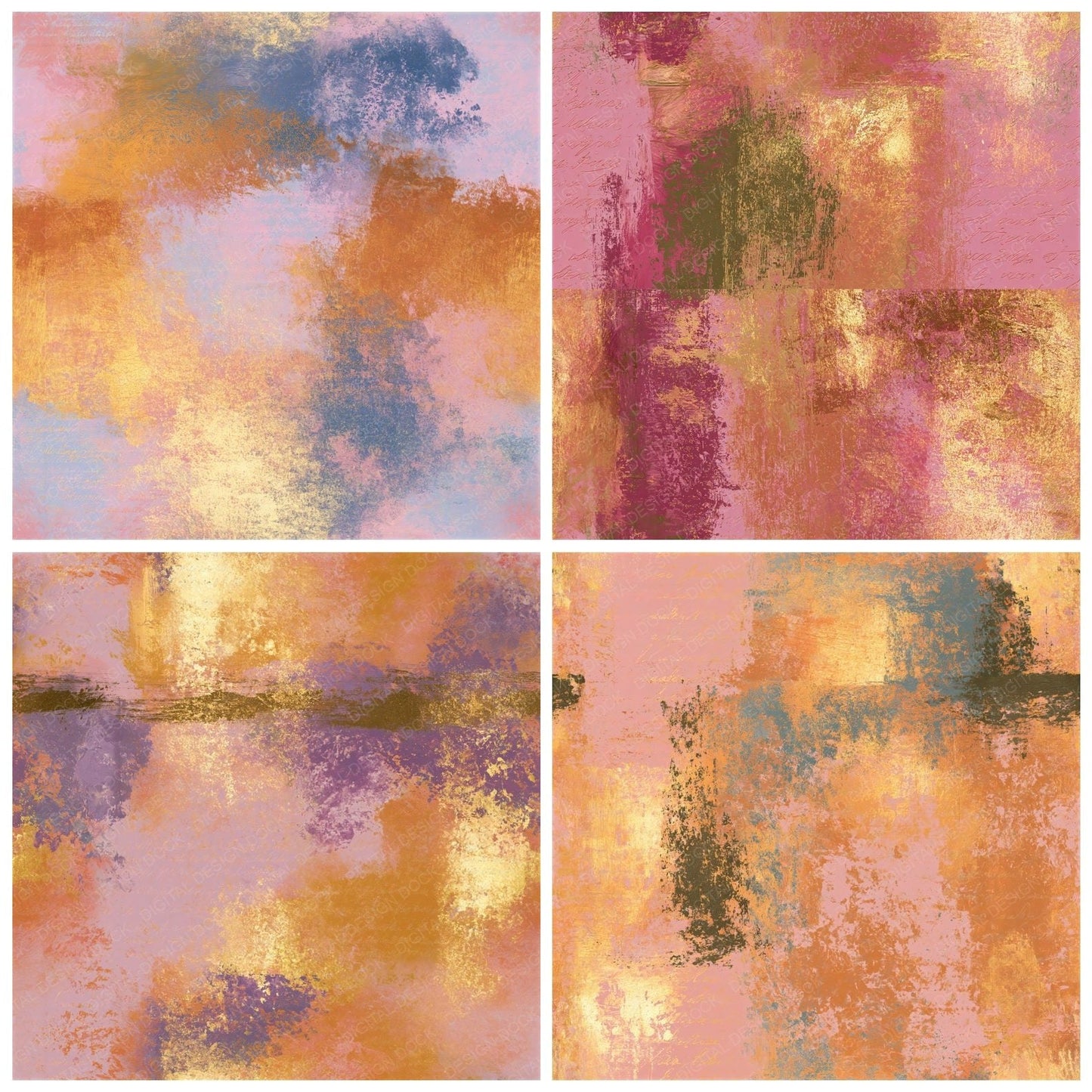Impressionist Amber Rose Gold Abstract Seamless Digital Paper Pack (DDD016111)