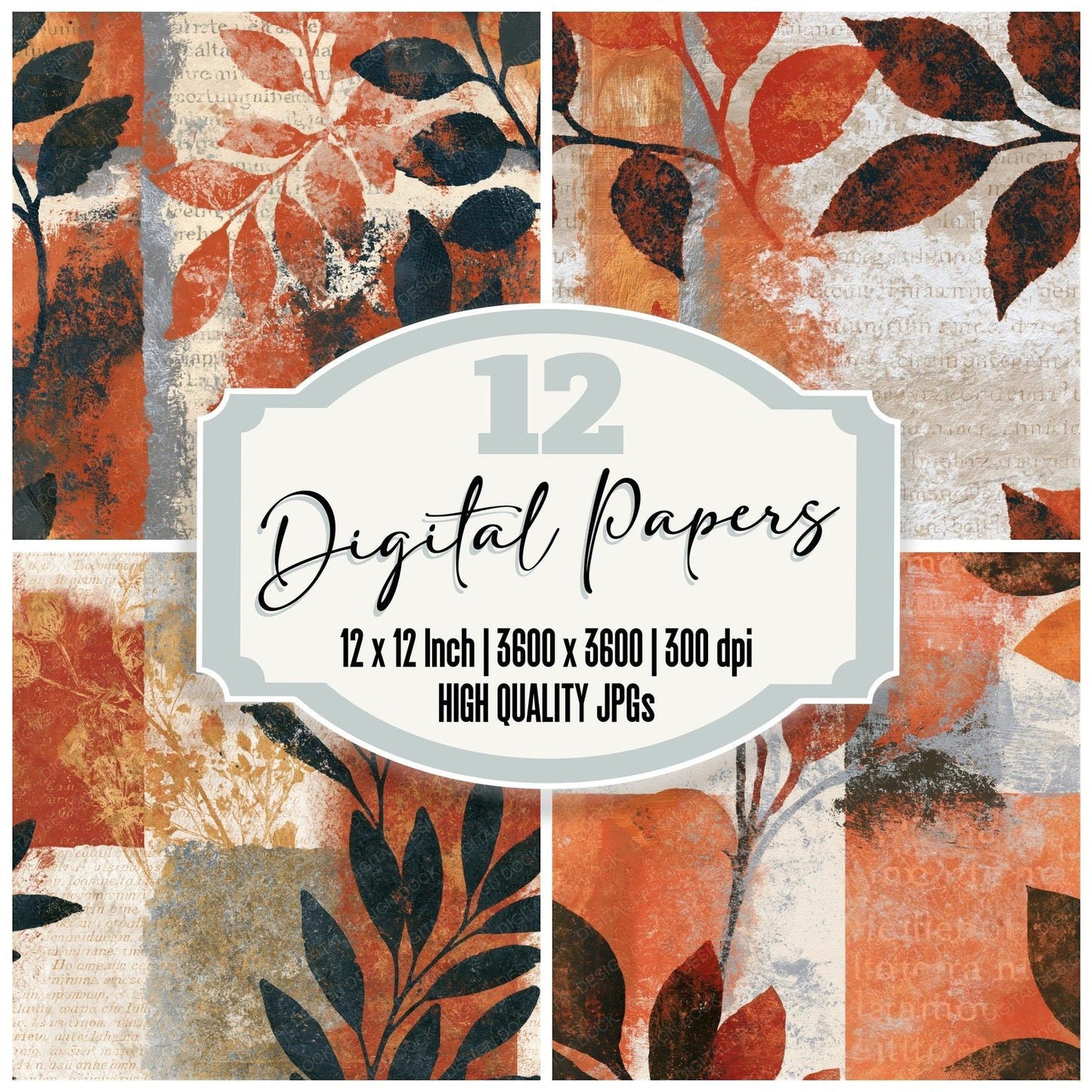 Monoprint Copper Umber Bone Seamless Digital Paper Pack (DDD016113)