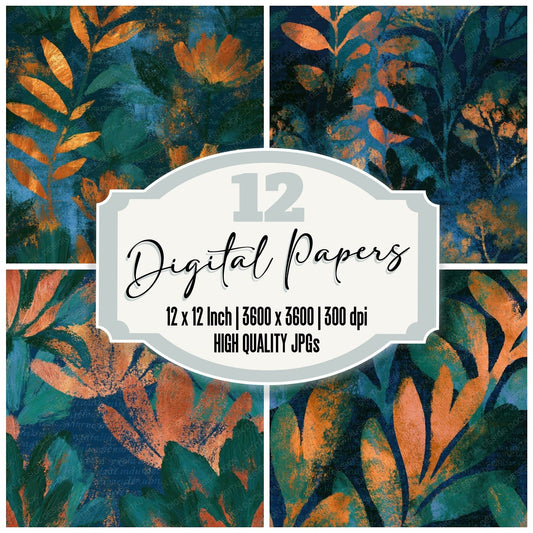 Oil Pastel Midnight Green Copper Abstract Seamless Digital Paper Pack (DDD016114)