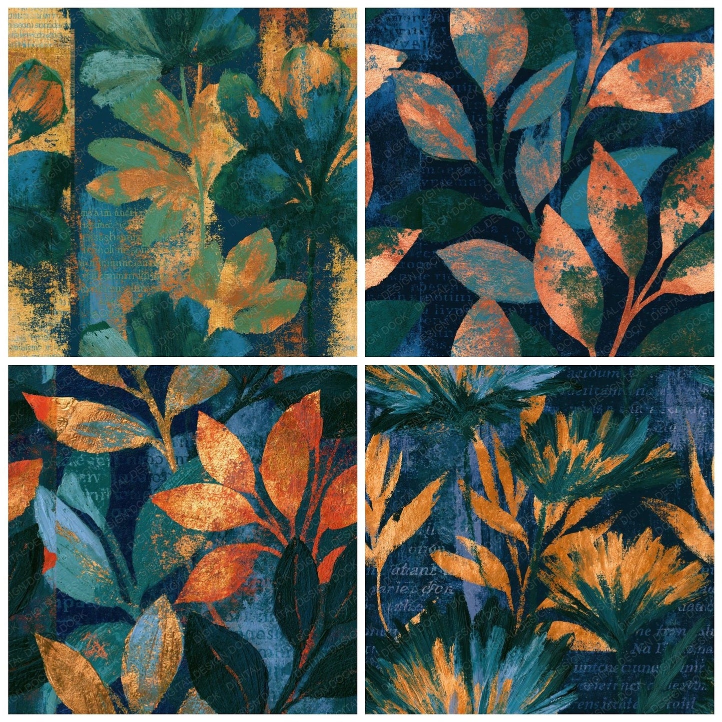 Oil Pastel Midnight Green Copper Abstract Seamless Digital Paper Pack (DDD016114)