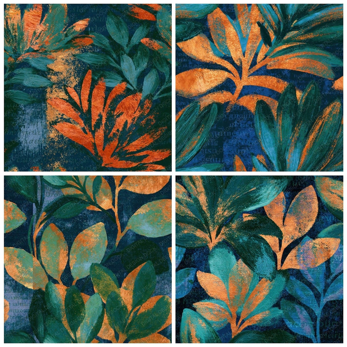 Oil Pastel Midnight Green Copper Abstract Seamless Digital Paper Pack (DDD016114)