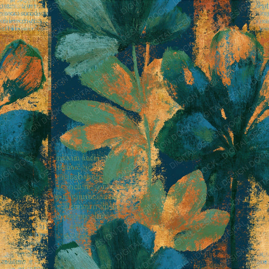 Oil Pastel Midnight Green Copper Abstract Seamless Digital Paper Pack (DDD016114)
