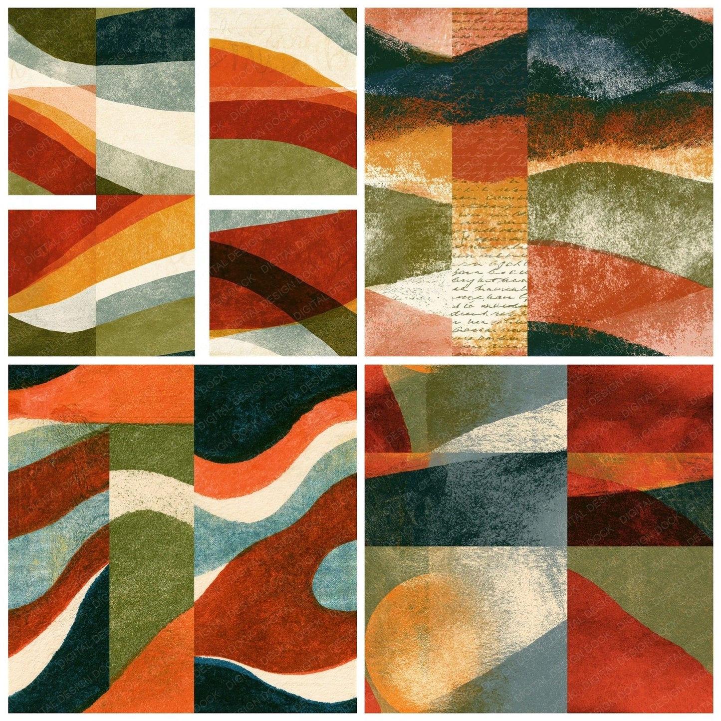 Risograph Terracotta Olive Cream Texture Seamless Digital Paper Pack (DDD016117)