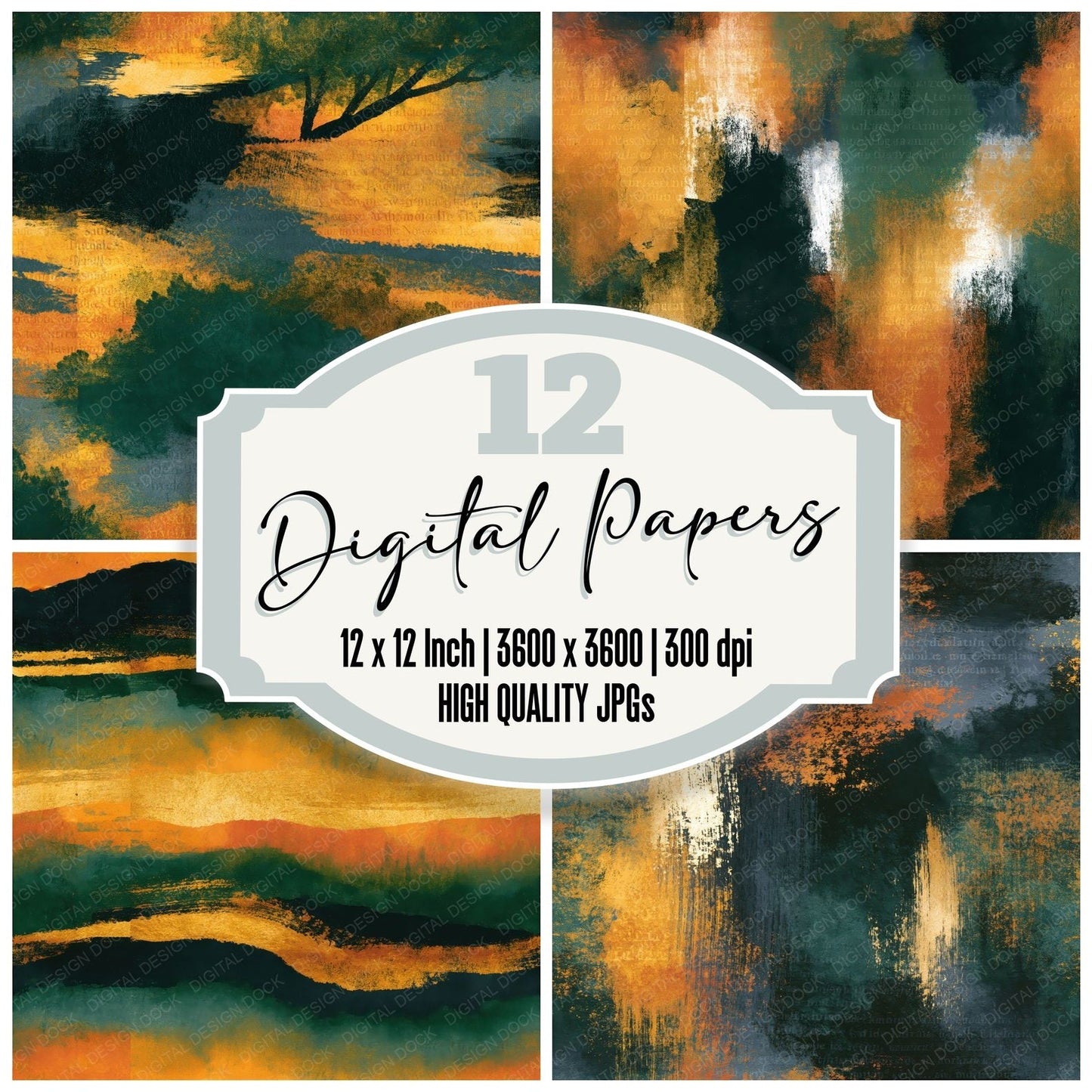Sumi-e Forest Saffron Abstract Seamless Digital Paper Pack (DDD016119)