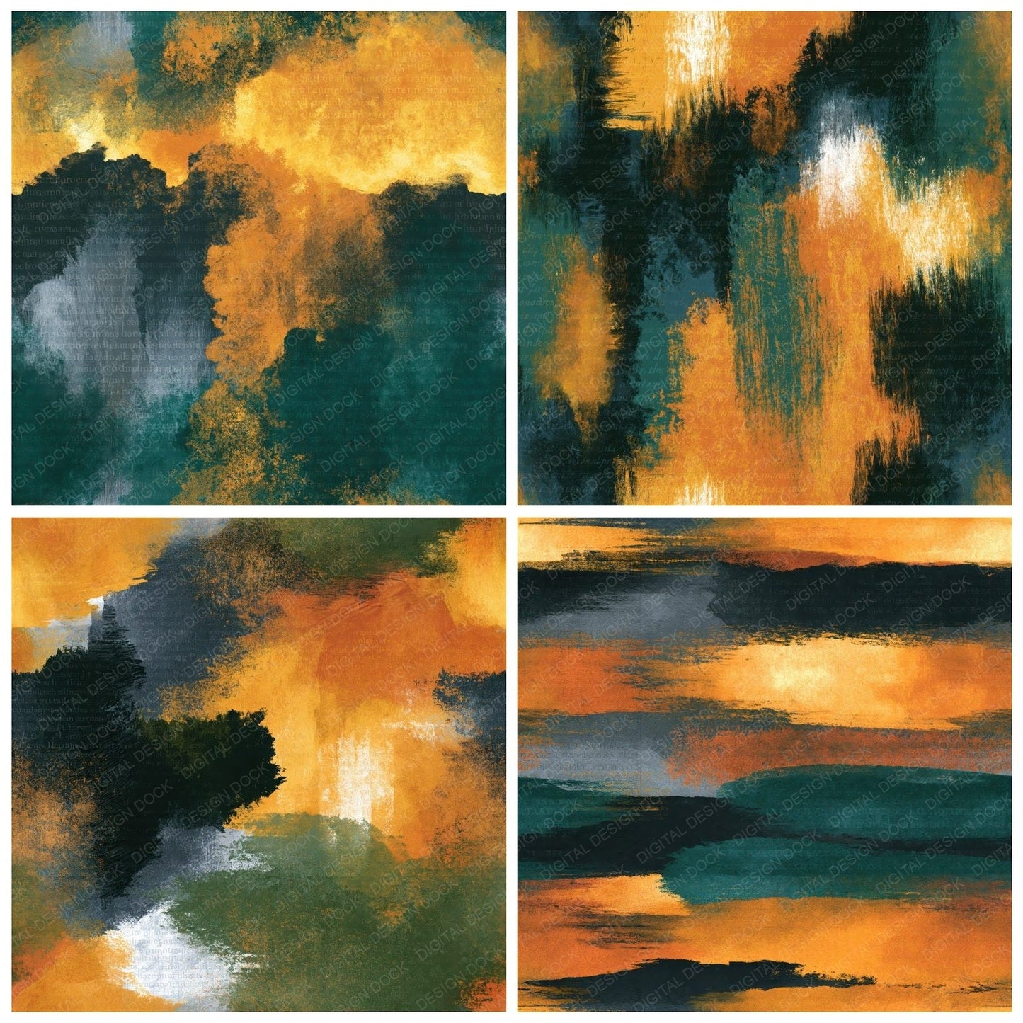 Sumi-e Forest Saffron Abstract Seamless Digital Paper Pack (DDD016119)
