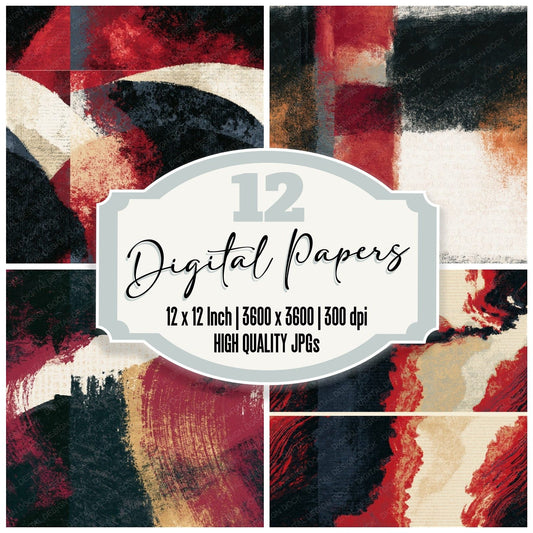 Tempera Oxblood Bone Abstract Seamless Digital Paper Pack (DDD016121)