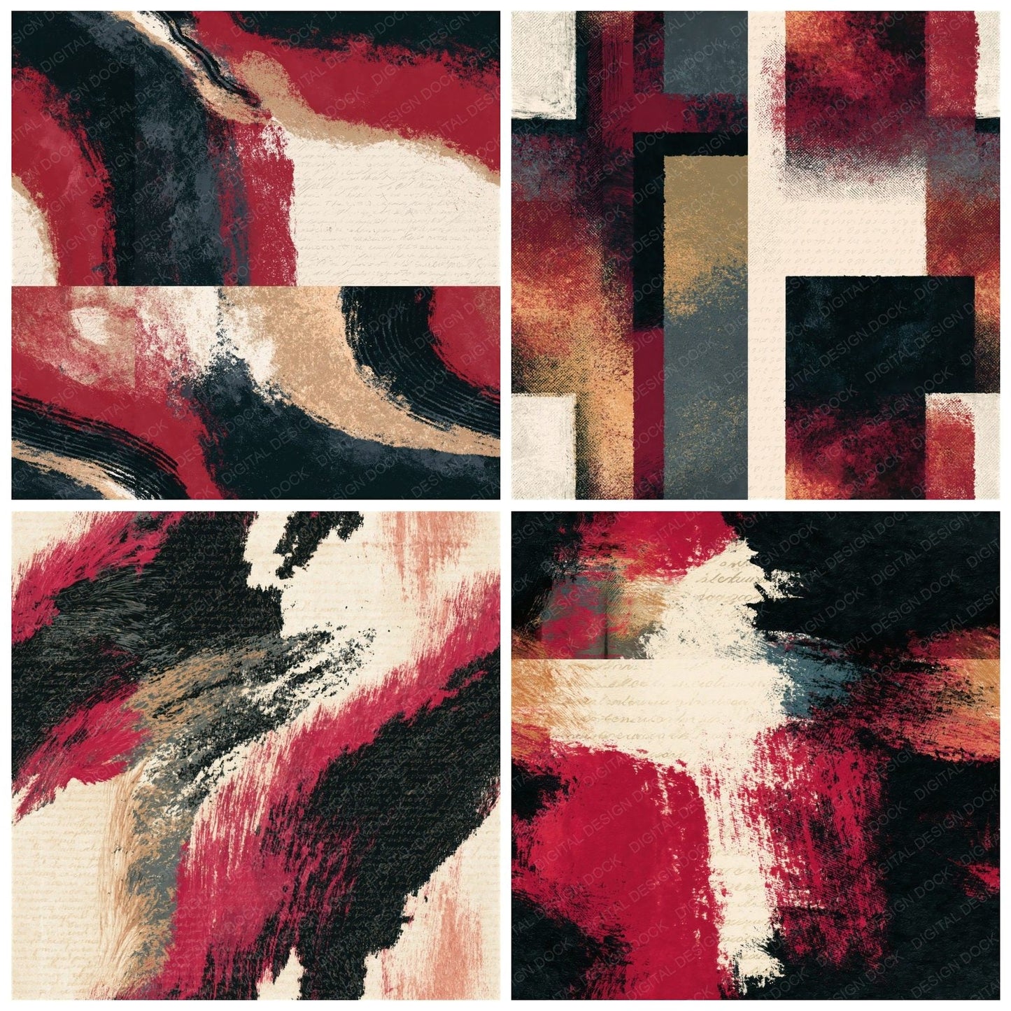 Tempera Oxblood Bone Abstract Seamless Digital Paper Pack (DDD016121)