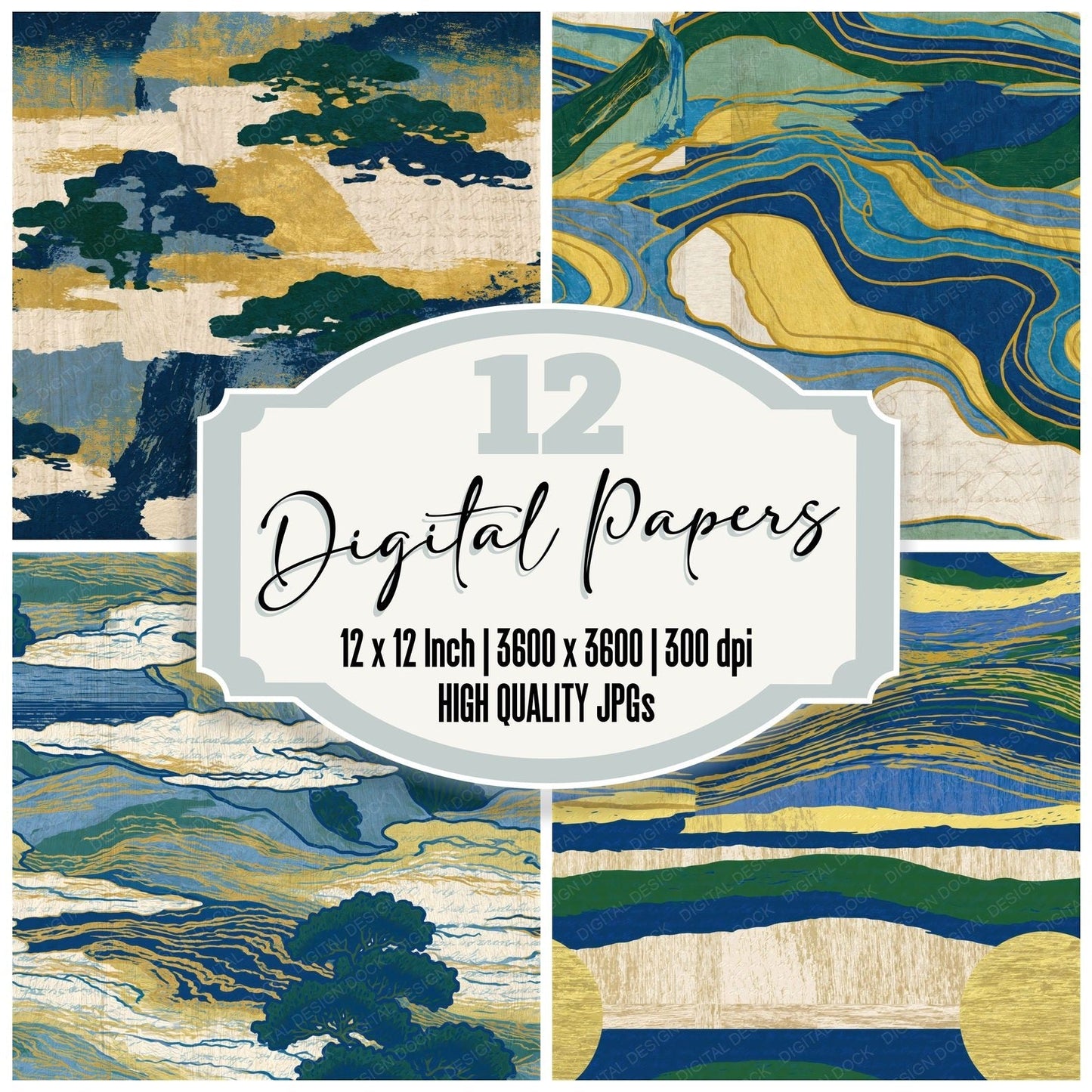 Ukiyo-e Azure Lemon Cypress Seamless Digital Paper Pack (DDD016122)
