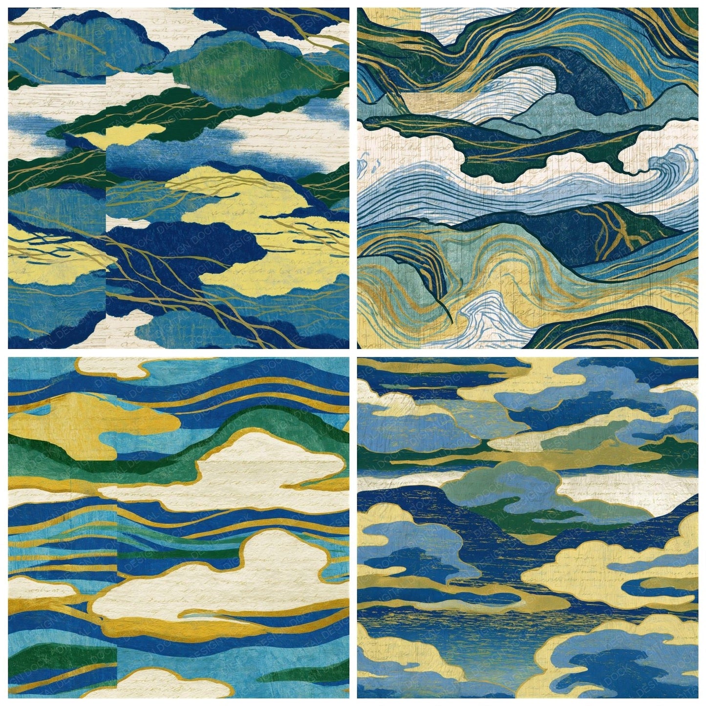 Ukiyo-e Azure Lemon Cypress Seamless Digital Paper Pack (DDD016122)