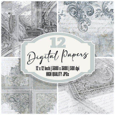 Victorian Silver Grey Tonal Seamless Digital Paper Pack (DDD016123)